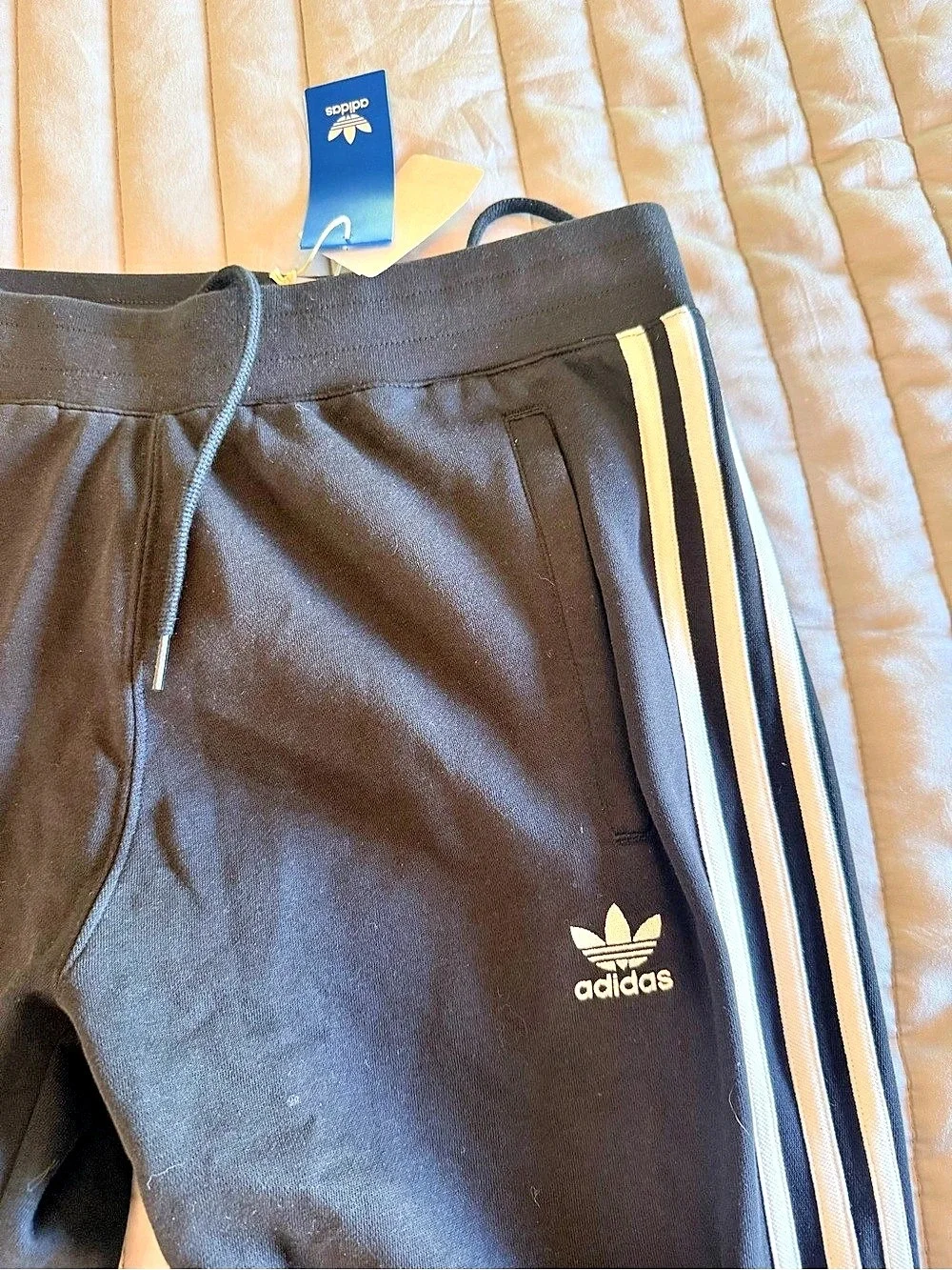 adidas Black & White Striped Joggers Size Large NWT